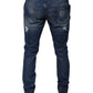 Blue Cotton Tattered Skinny Denim Jeans