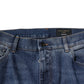 Blue Cotton Tattered Skinny Denim Jeans