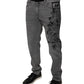 Gray Graphic Print Cotton Skinny Denim Jeans