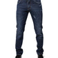 Blue Cotton Logo Print Slim Fit Denim Jeans
