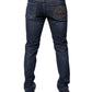 Blue Cotton Logo Print Slim Fit Denim Jeans