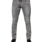 Gray Logo Plaque Cotton Slim Fit Denim Jeans