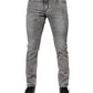 Gray Logo Plaque Cotton Slim Fit Denim Jeans