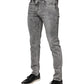 Gray Logo Plaque Cotton Slim Fit Denim Jeans