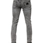 Gray Logo Plaque Cotton Slim Fit Denim Jeans