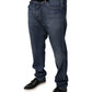 Dark Blue Cotton Logo Skinny Denim Jeans