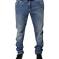 Light Blue Cotton Men Skinny Denim Jeans