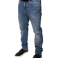 Light Blue Cotton Men Skinny Denim Jeans