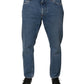 Blue Cotton Logo Men Loose Denim Jeans