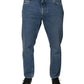 Blue Cotton Logo Men Loose Denim Jeans