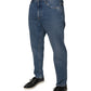 Blue Cotton Logo Men Loose Denim Jeans