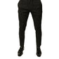 Black Brocade Polyester Skinny Men Dress Pants
