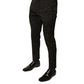 Black Brocade Polyester Skinny Men Dress Pants