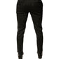 Black Brocade Polyester Skinny Men Dress Pants