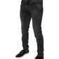 Black Logo Cotton Stretch Skinny Denim Pants
