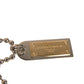 Silver Brass Chain Beaded Logo Plaque Keychain Keyring