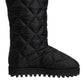 Black Polyester Padded Mid Calf Boots Winter Shoes