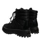 Black Padded Mid Calf Lace Up Boots Shoes