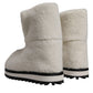 White Plush Logo Padded Mid Calf Boots Shoes