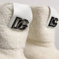 White Plush Logo Padded Mid Calf Boots Shoes