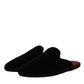 Black Viscose Velvet Slides Flat Slipper Shoes