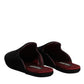 Black Viscose Velvet Slides Flat Slipper Shoes