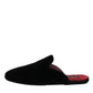 Black Viscose Velvet Slides Flat Slipper Shoes