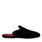 Black Viscose Velvet Slides Flat Slipper Shoes
