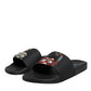 Black Divers Leather Flats Slides Sandals Beachwear Shoes