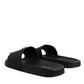 Black Divers Leather Flats Slides Sandals Beachwear Shoes