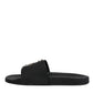 Black Divers Leather Flats Slides Sandals Beachwear Shoes