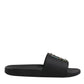 Black Divers Leather Flats Slides Sandals Beachwear Shoes