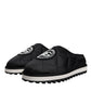 Black Nylon Quilted Logo Patch Sandals Slides Shoes