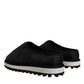 Black Nylon Quilted Logo Patch Sandals Slides Shoes
