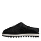 Black Nylon Quilted Logo Patch Sandals Slides Shoes