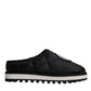 Black Nylon Quilted Logo Patch Sandals Slides Shoes