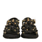 Black Leather Studded Slides Sandals Shoes