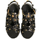 Black Leather Studded Slides Sandals Shoes
