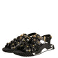 Black Leather Studded Slides Sandals Shoes