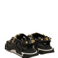 Black Leather Studded Slides Sandals Shoes