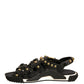 Black Leather Studded Slides Sandals Shoes