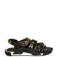 Black Leather Studded Slides Sandals Shoes