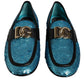 Blue Sequined Loafers Formal Dress Shoes
