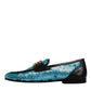 Blue Sequined Loafers Formal Dress Shoes
