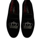 Black Velvet Crystal Crown Loafers Formal Dress Shoes