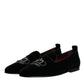 Black Velvet Crystal Crown Loafers Formal Dress Shoes