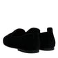 Black Velvet Crystal Crown Loafers Formal Dress Shoes