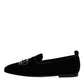 Black Velvet Crystal Crown Loafers Formal Dress Shoes