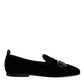 Black Velvet Crystal Crown Loafers Formal Dress Shoes