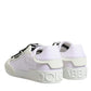 White Nylon Leather Low Top Sneakers Shoes